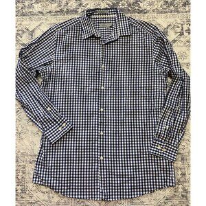 Haggar H26 Slim Fit Blue Gingham Long Sleeve Button-Down Shirt 16.5/35 Mens
